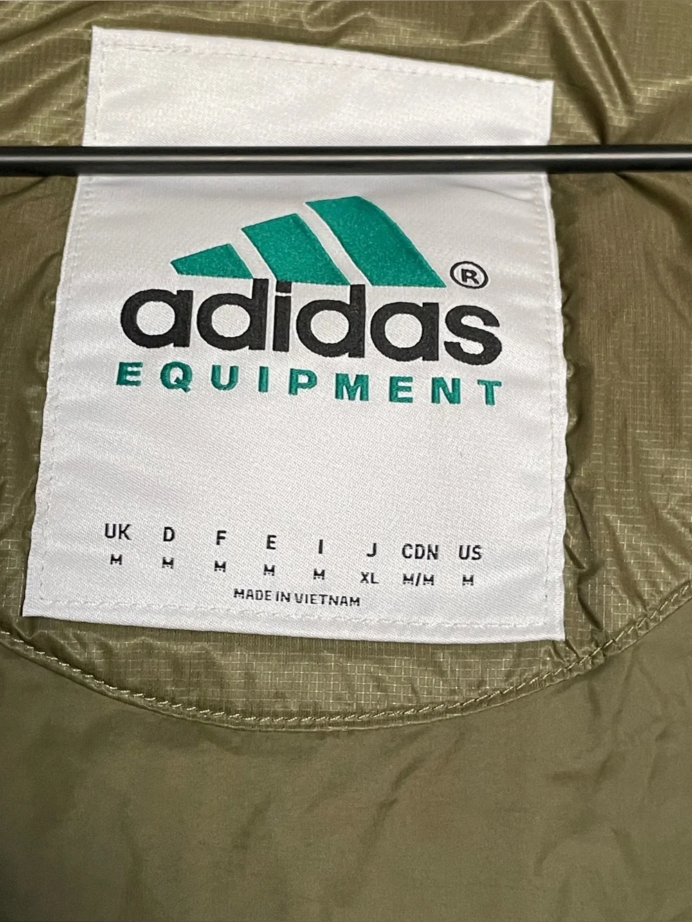 adidas EQT Pertex 90/10 Down Fill Jacket Green Focus Olive Size Medium JX1447